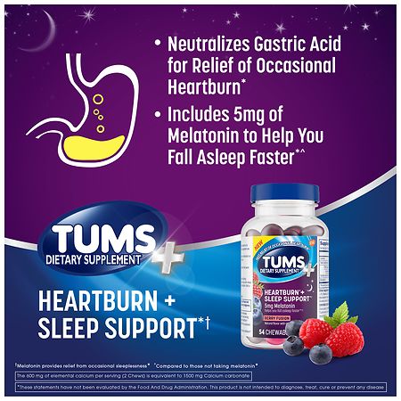 Tums Heart Burn and Sleep Support Berry Fusion, 54