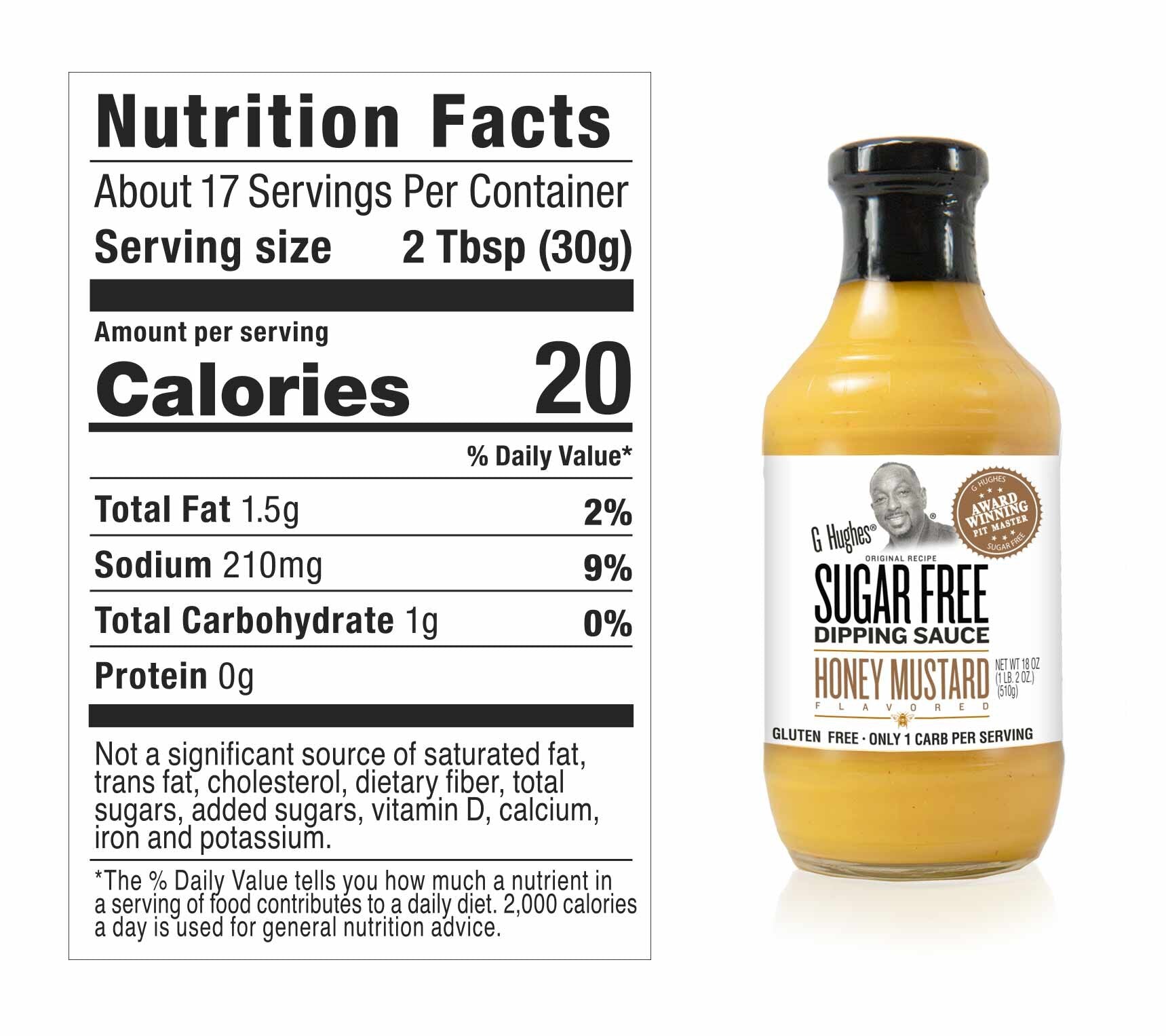 G Hughes Sugar Free Honey Mustard Sauce, 18 oz bottle