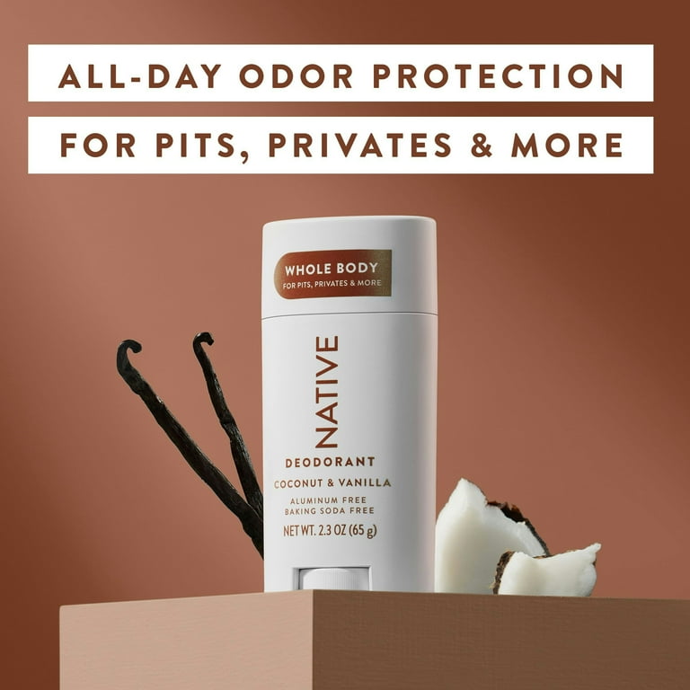 Native Whole Body Deodorant Stick, Coconut & Vanilla, Aluminum Free, for Women and Men, 2.3 oz