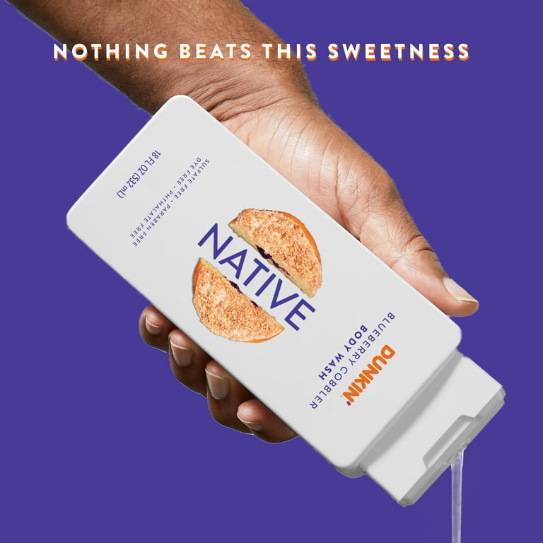 Native Dunkin' Body Wash for Women and Men, Sulfate Free, Blueberry Cobbler, 18oz