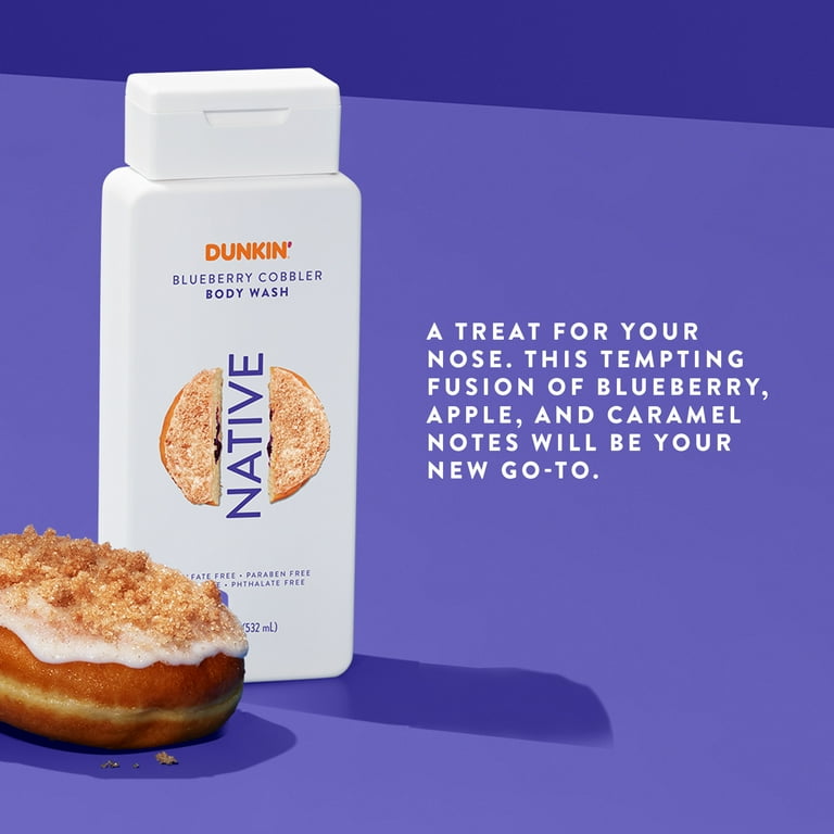 Native Dunkin' Body Wash for Women and Men, Sulfate Free, Blueberry Cobbler, 18oz