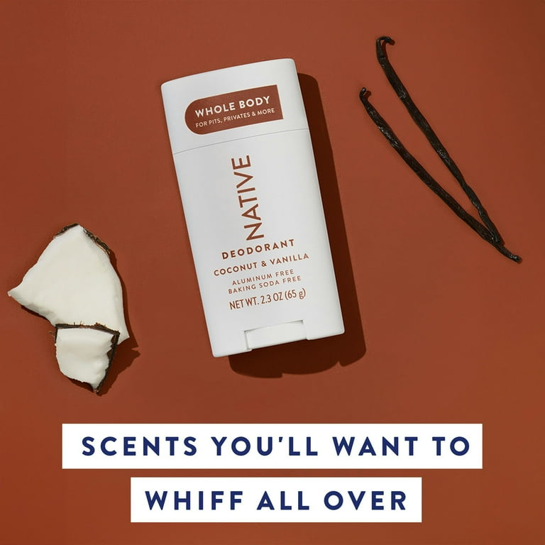 Native Whole Body Deodorant Stick, Coconut & Vanilla, Aluminum Free, for Women and Men, 2.3 oz