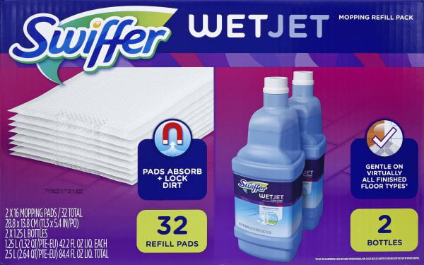 Swiffer Wetjet Mopping Refill Pack (32 Pads plus 2 Bottles of Cleaner ...