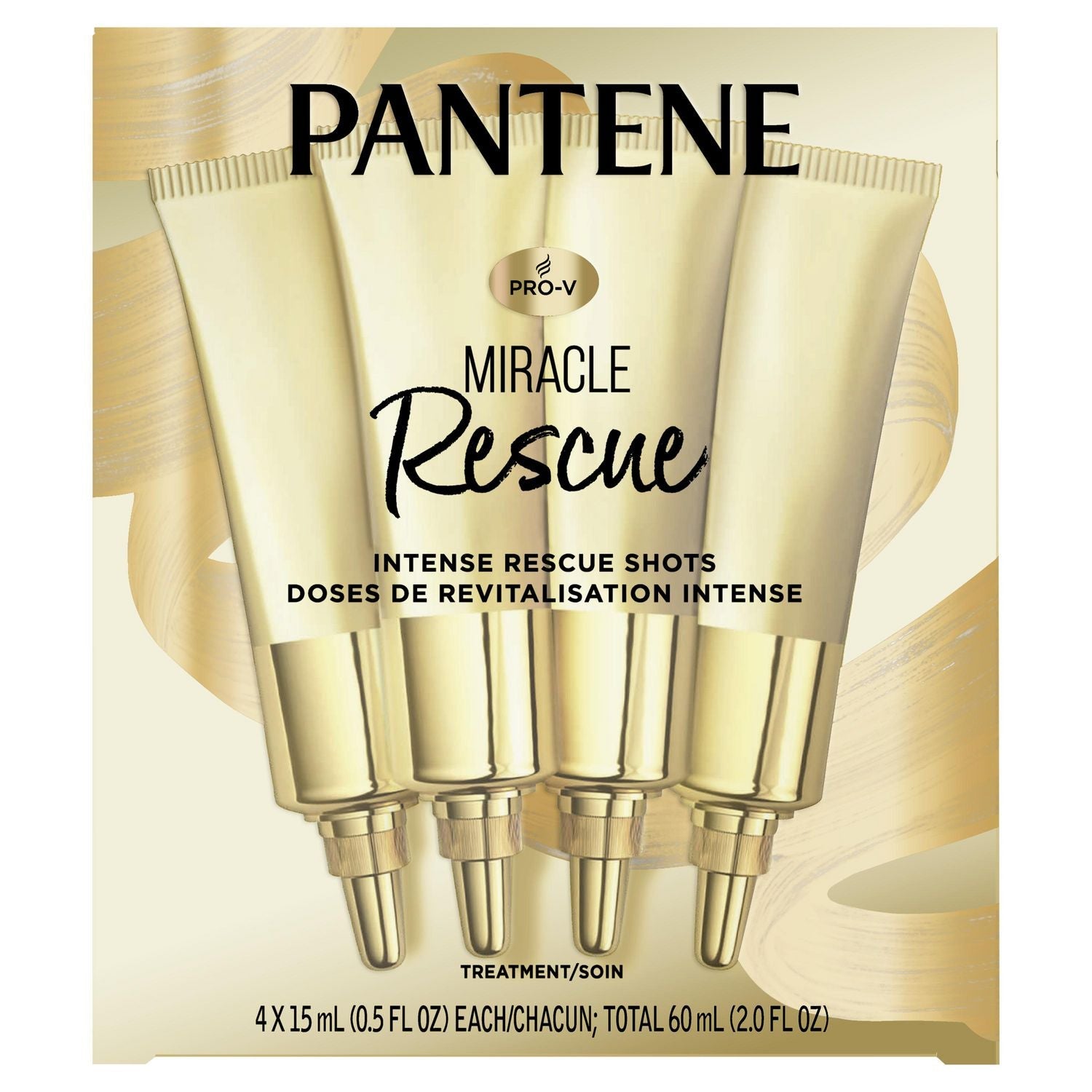 Pantene Hair Mask Miracle Rescue Shots, Intensive Repair Treatment for Damaged Hair, 4 count 0.5 oz Each