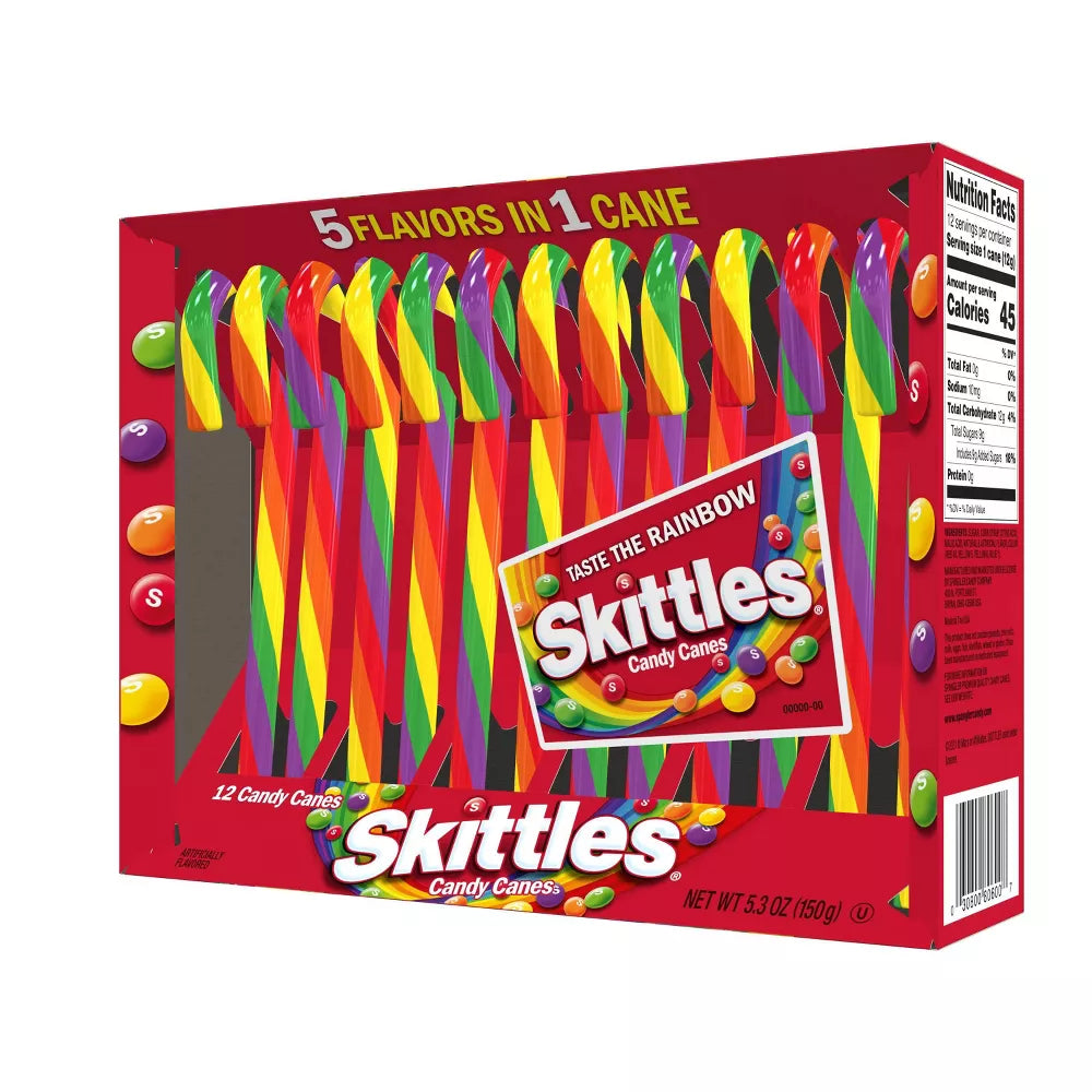 Skittles Holiday Candy Canes 5 Flavors in 1 cane, 5.3oz