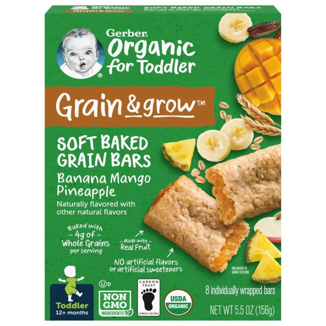 Gerber Grain & Grow Cereal Bars, Organic Banana Mango Pineapple, 5.5 OZ